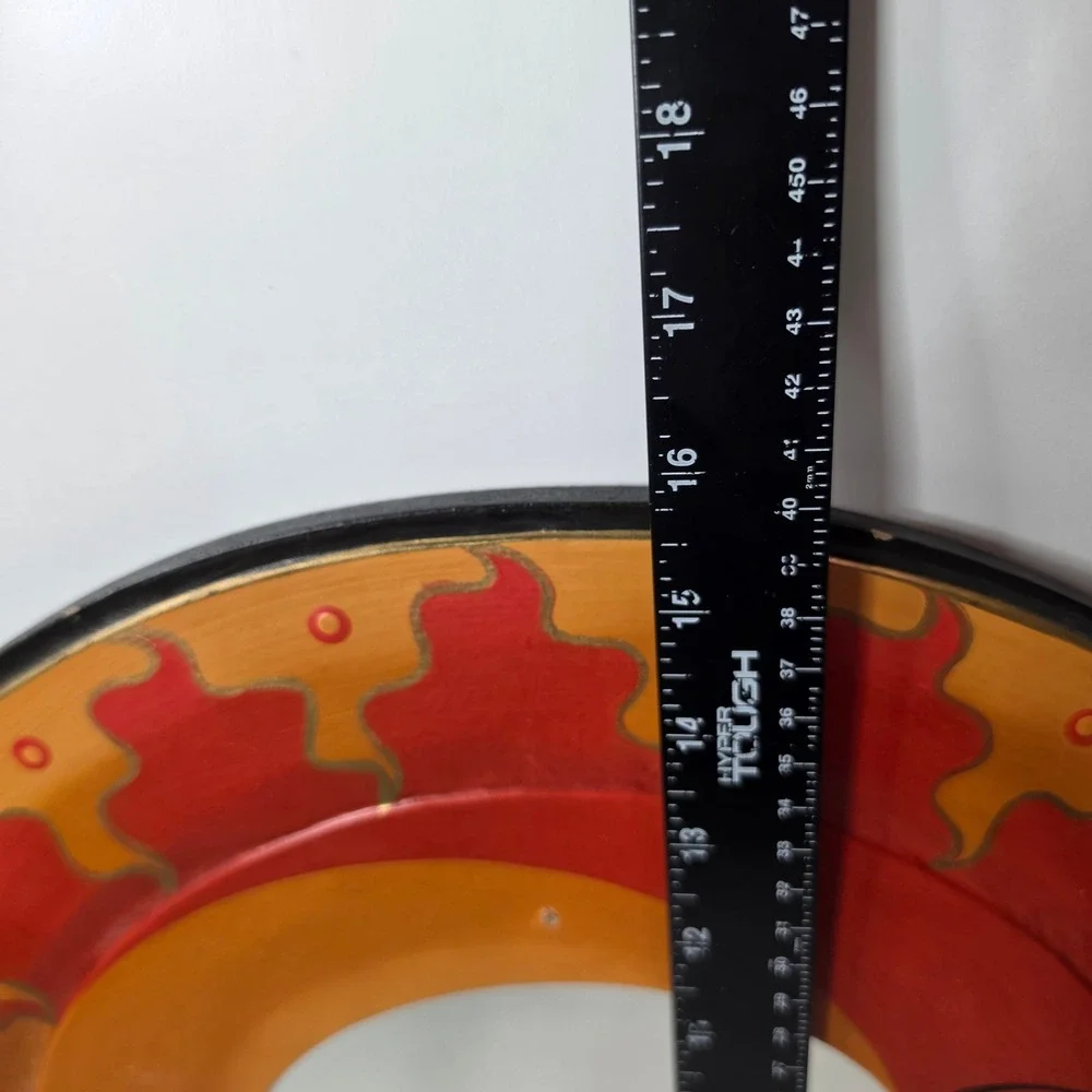VTG 90s Celestial Sun Moon Wood Mirror Large 16.5 Hand Painted Bohemian Wall Art